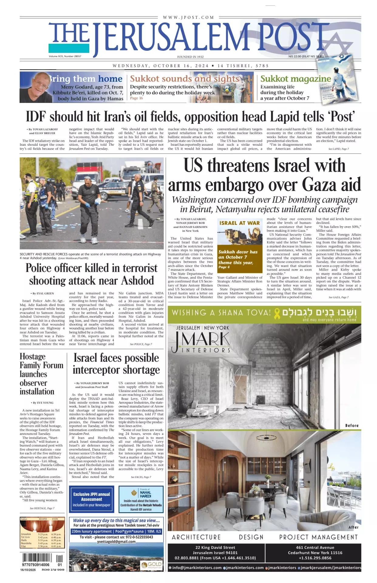 Prima-pagina-the jerusalem post-edizione-di-oggi-16-10-2024